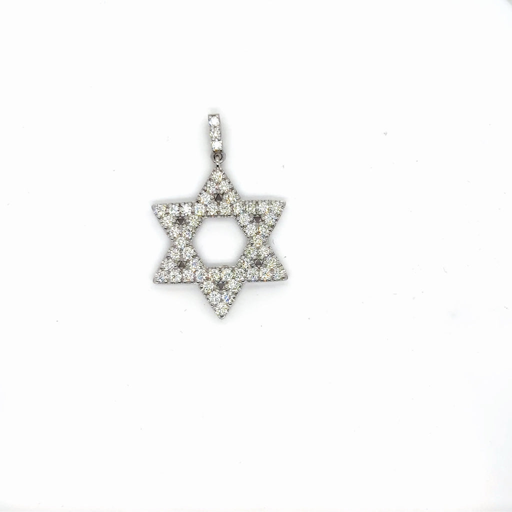 14K White Gold Diamond Star of David Pendant 2.25 Ctw Natural Round (view 3)