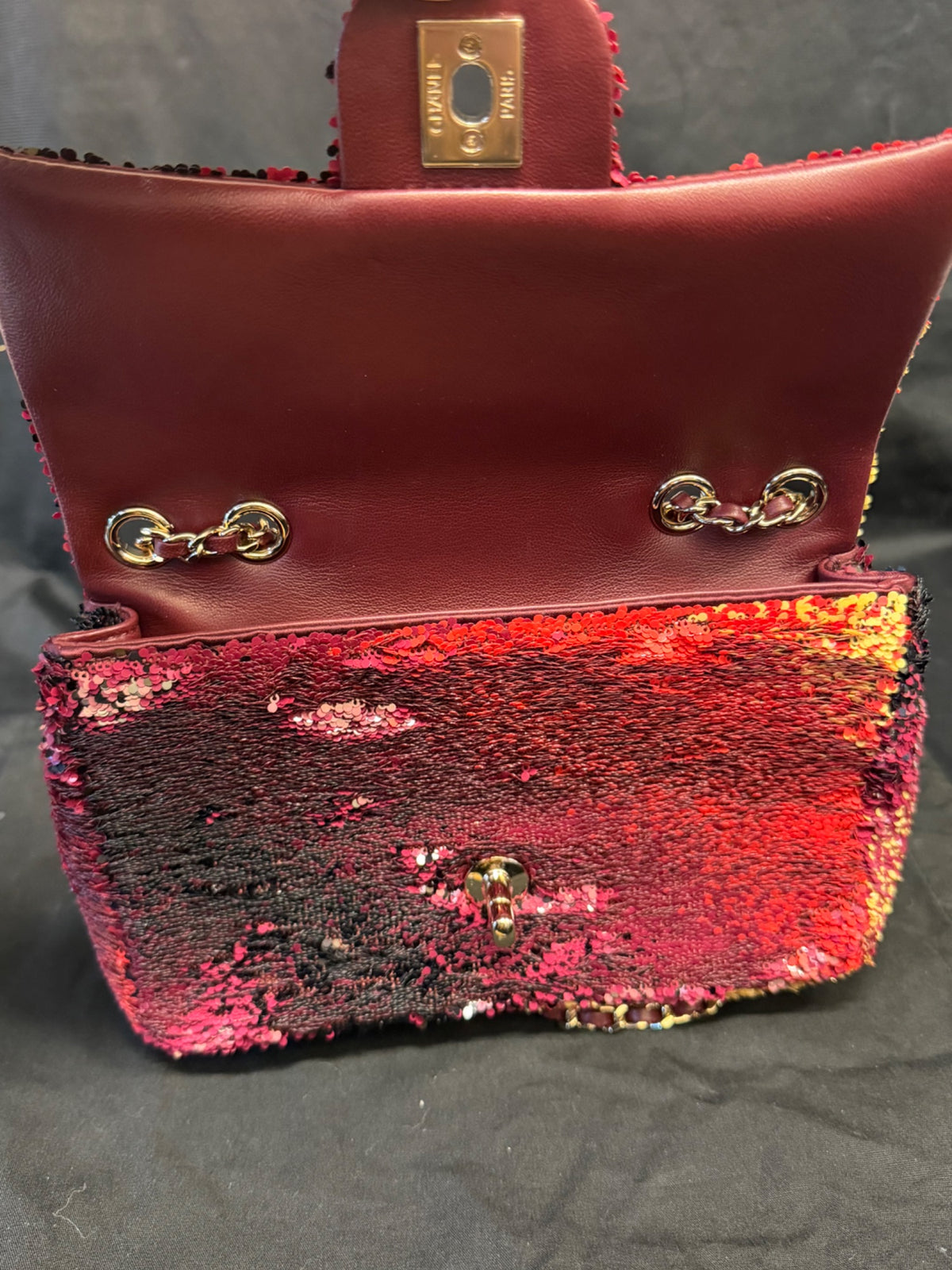 Chanel 23A Sunset Sequin Mini Flap Bag Multicolor Gold-Tone Hardware (view 8)