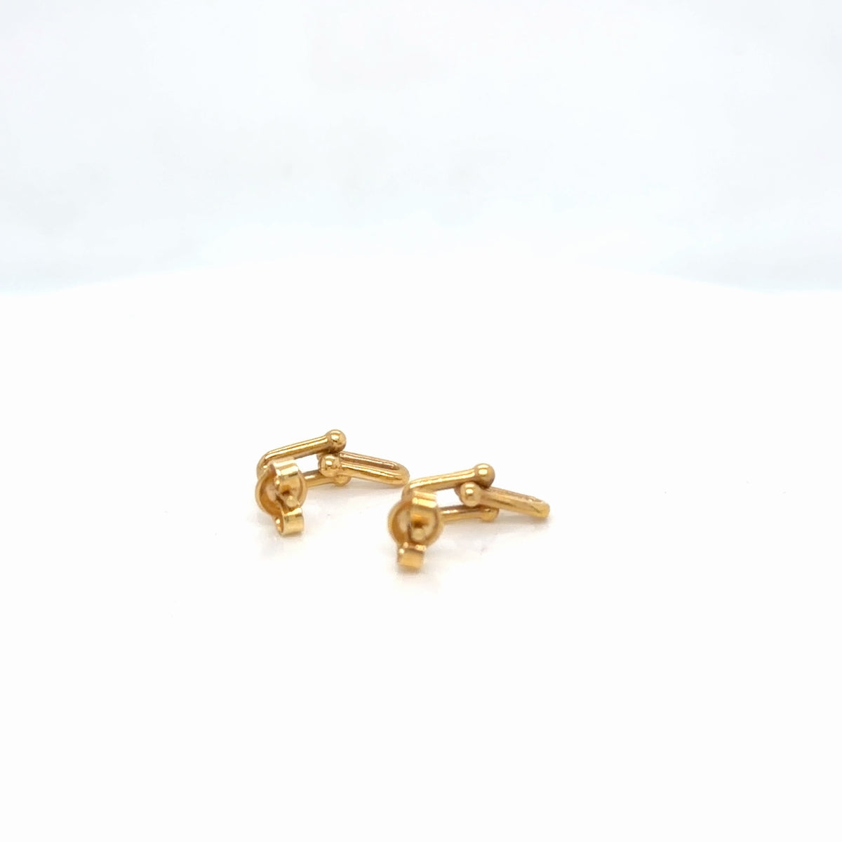 18K Yellow Gold Open Rectangle Link Stud Earrings 2.24g (view 5)