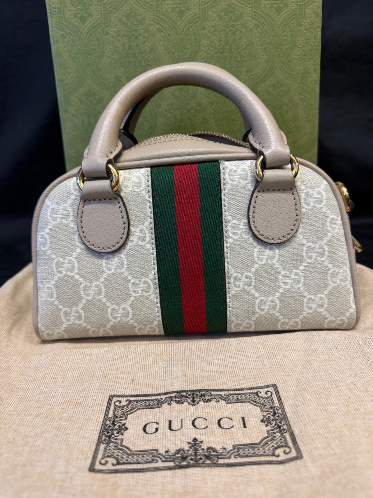 Gucci Ophidia Mini Bag GG Supreme Canvas Beige Web Crossbody (view 5)