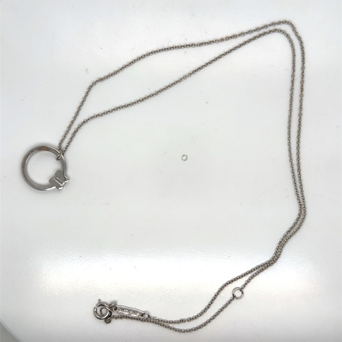Tiffany & Co. 18K White Gold T Wire Circle Diamond Pendant Necklace 18" (view 2)