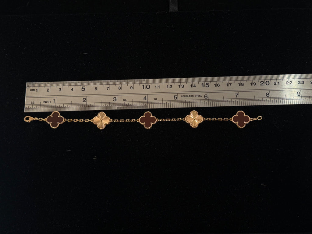 Van Cleef & Arpels Vintage Alhambra 5 Motif Bracelet 18K Rose Gold Carnelian (view 6)