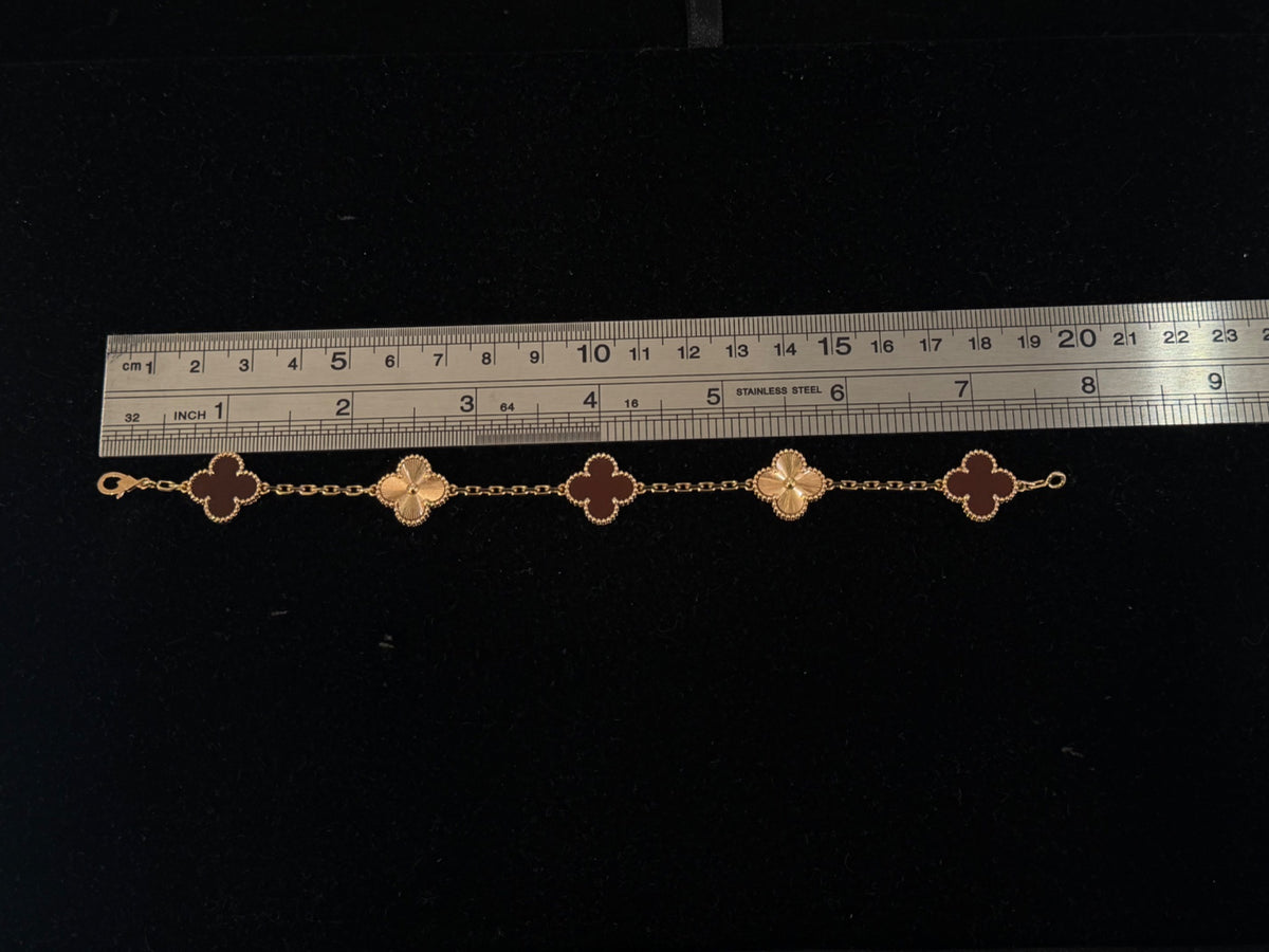 Van Cleef & Arpels Vintage Alhambra 5 Motif Bracelet 18K Rose Gold Carnelian (view 6)