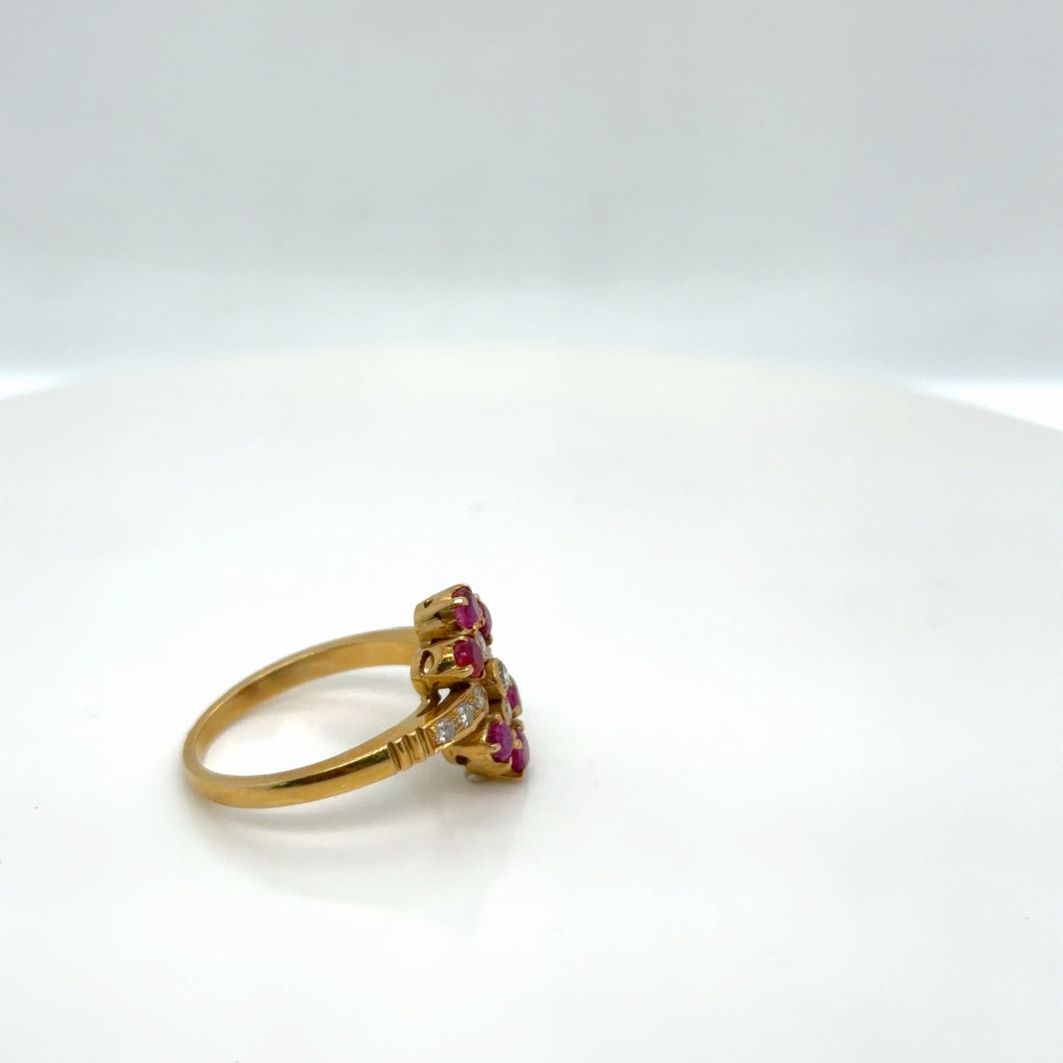 18K Yellow Gold Ruby Diamond Cocktail Ring, 0.52 ctw, Size 6.25 (view 2)