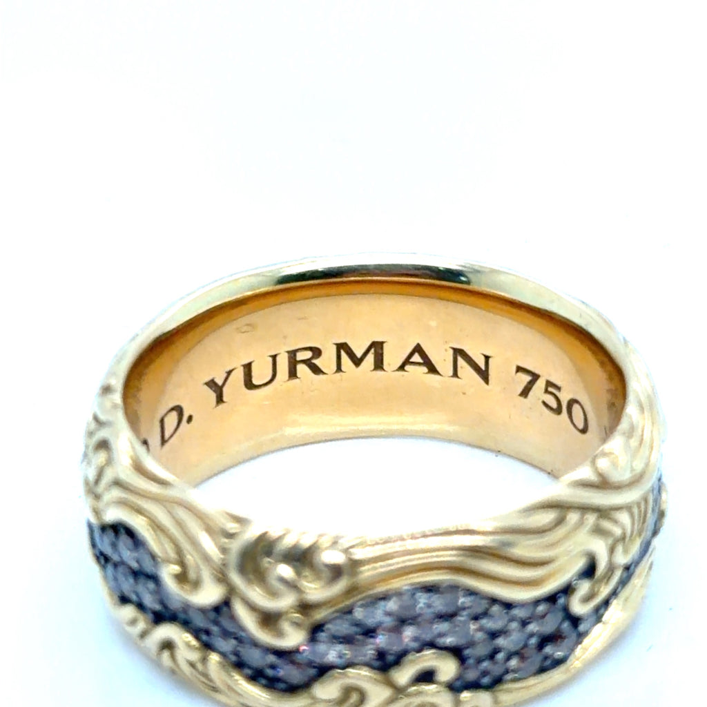 David Yurman Waves Band Ring 18K Yellow Gold Cognac Diamond 1.29ctwa Sz 12 (view 7)