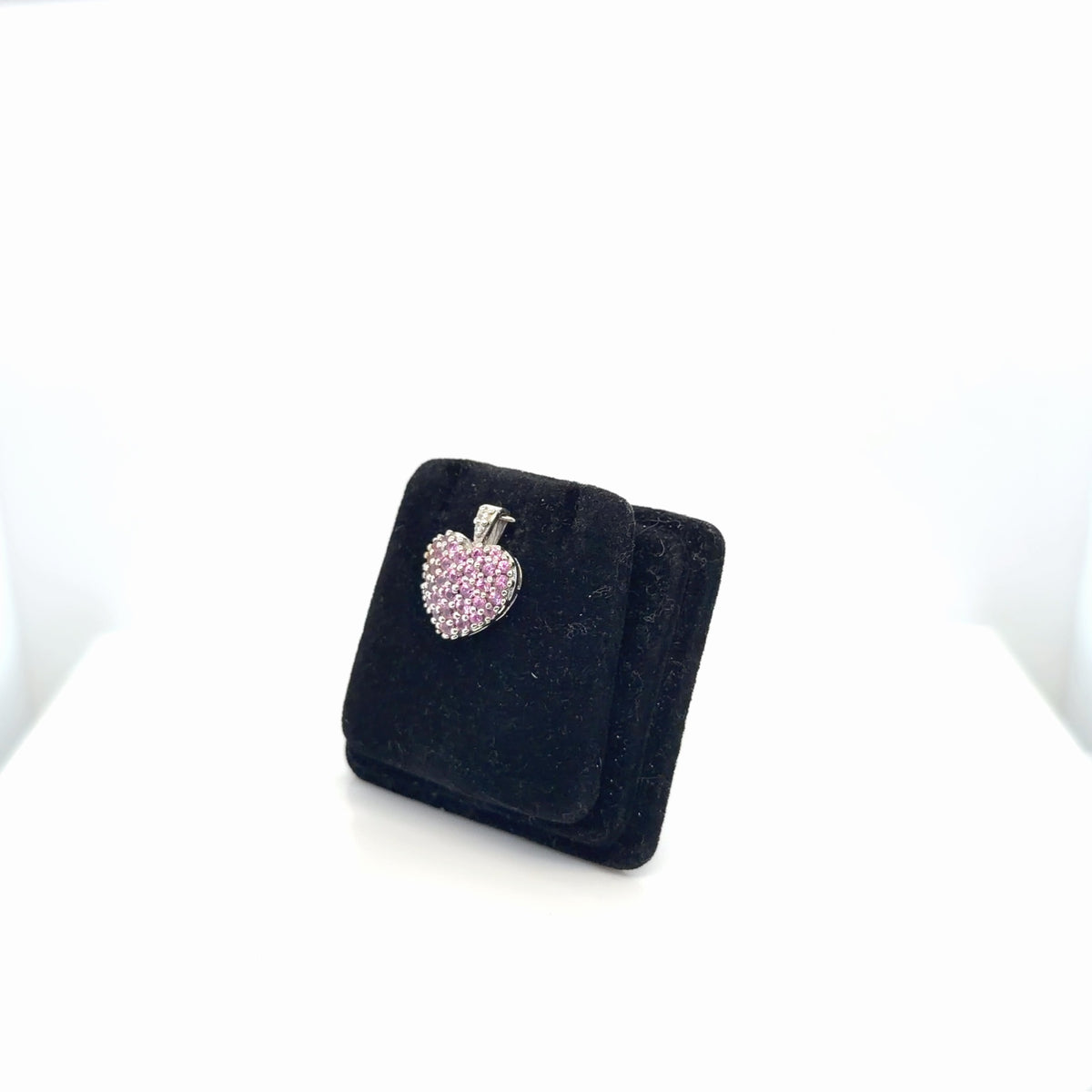 14K White Gold Pink Sapphire Diamond Pave Heart Pendant, 0.65 ctw (view 2)