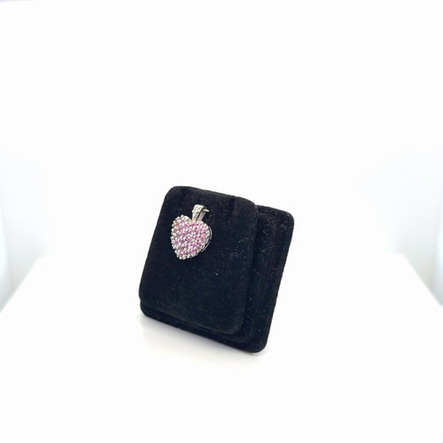 14K White Gold Pink Sapphire Diamond Pave Heart Pendant, 0.65 ctw (view 2)