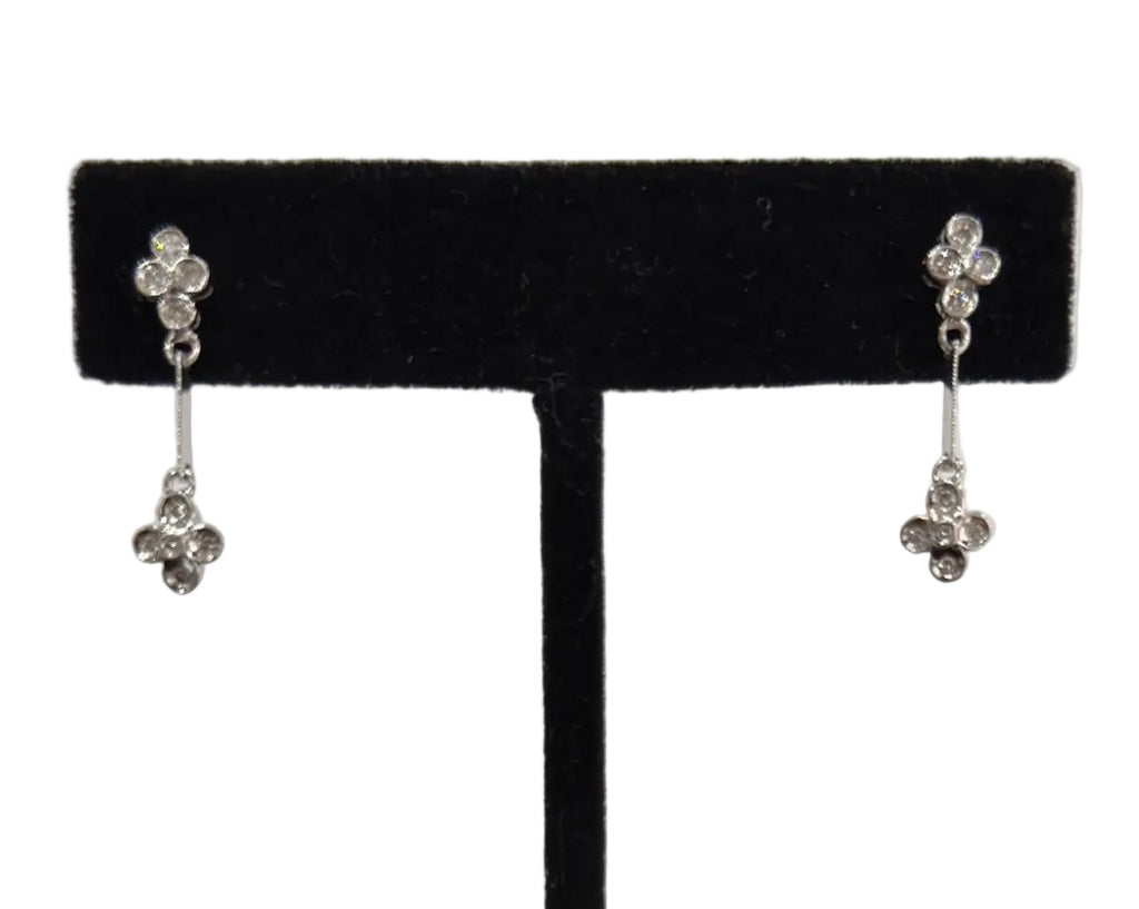 Diamond Drop Earrings 14K White Gold 0.20 Ctw Flower Dangle (view 3)