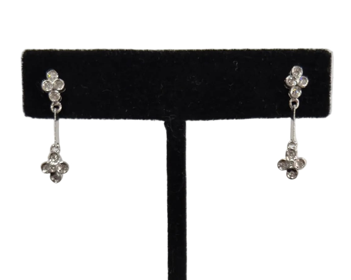 Diamond Drop Earrings 14K White Gold 0.20 Ctw Flower Dangle (view 3)