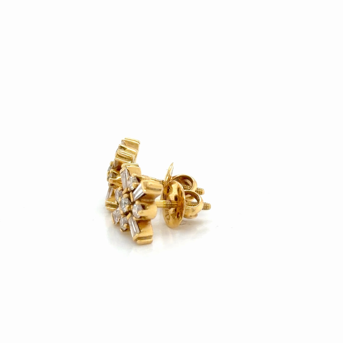 Diamond Cluster Stud Earrings 18K Yellow Gold 0.72 CTW Round Baguette (view 3)
