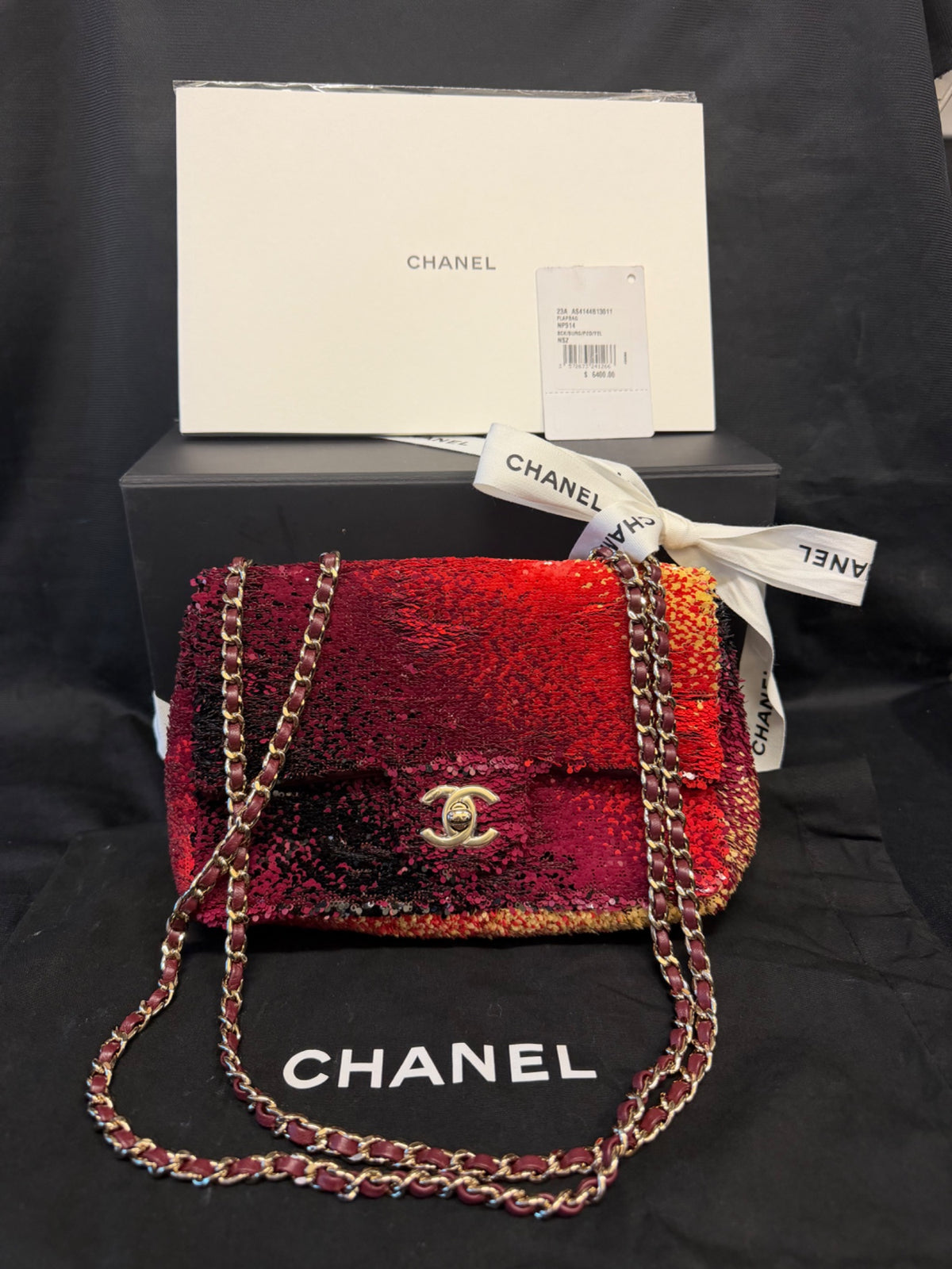 Chanel 23A Sunset Sequin Mini Flap Bag Multicolor Gold-Tone Hardware