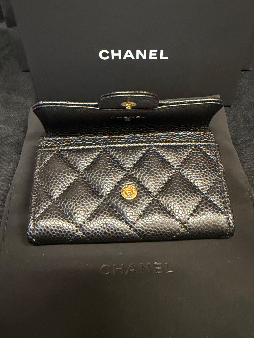 Chanel Classic Flap Card Holder Wallet Black Caviar Gold Hardware