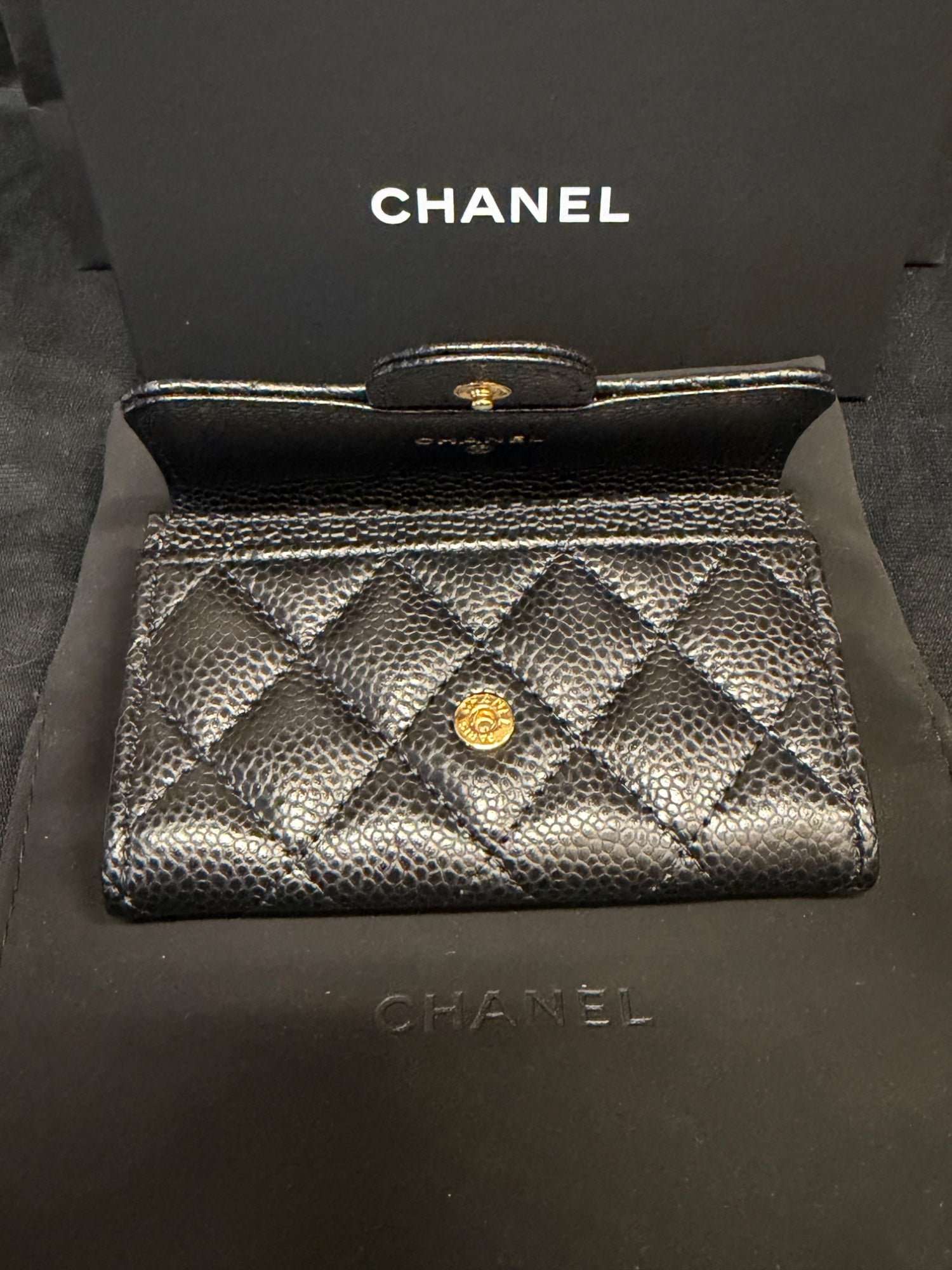 Chanel Classic Flap Card Holder Wallet Black Caviar Gold Hardware