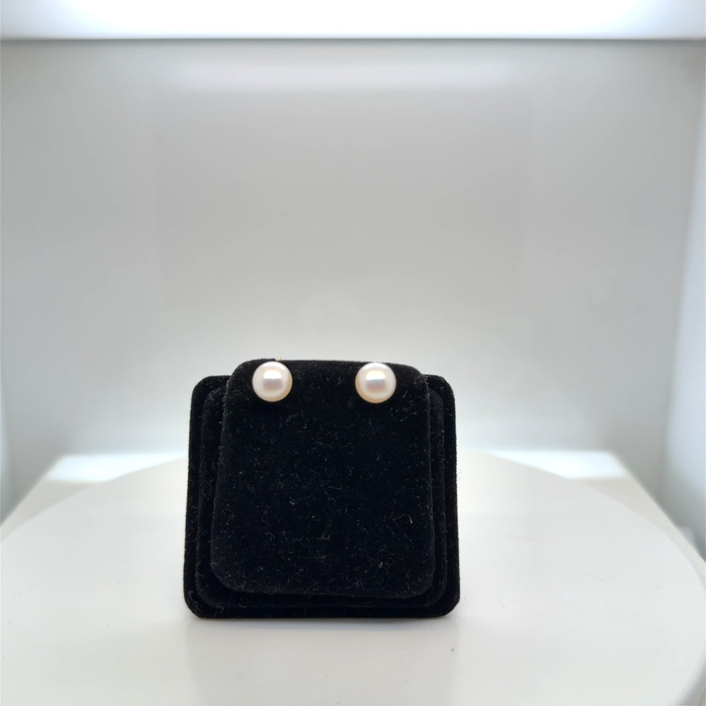 Pearl Stud Earrings 14K Yellow Gold Round White Pearls Pre-Owned (view 2)