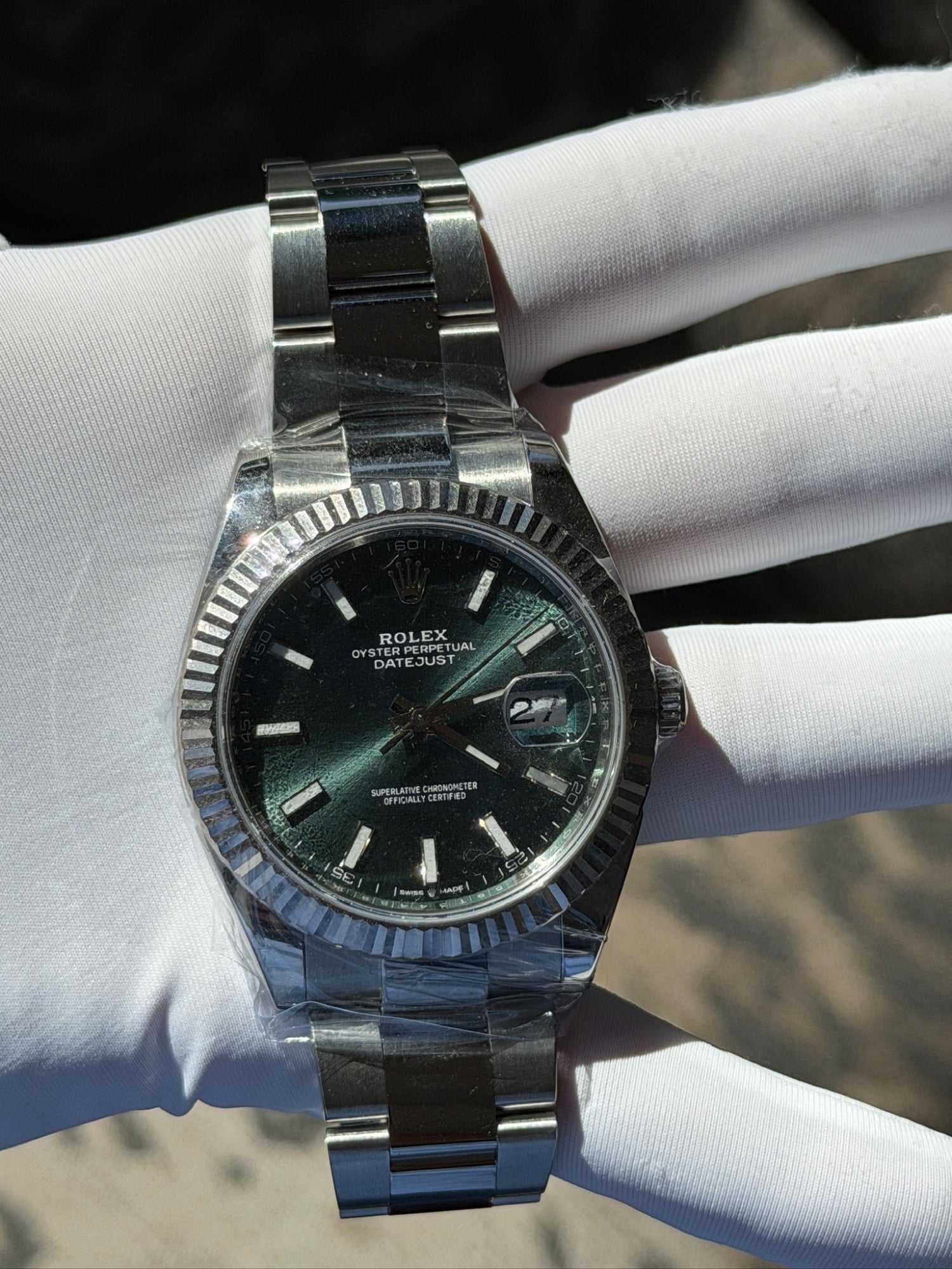 Rolex Datejust 41 Stainless Steel Green Dial Oyster Watch, Box & Papers