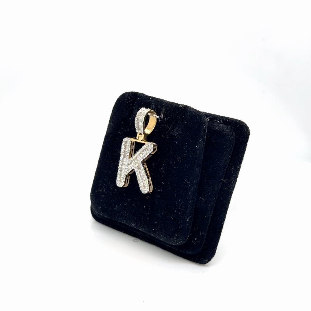 10K Yellow Gold Diamond "K" Initial Letter Pendant 0.72 Ctw Baguette (view 3)