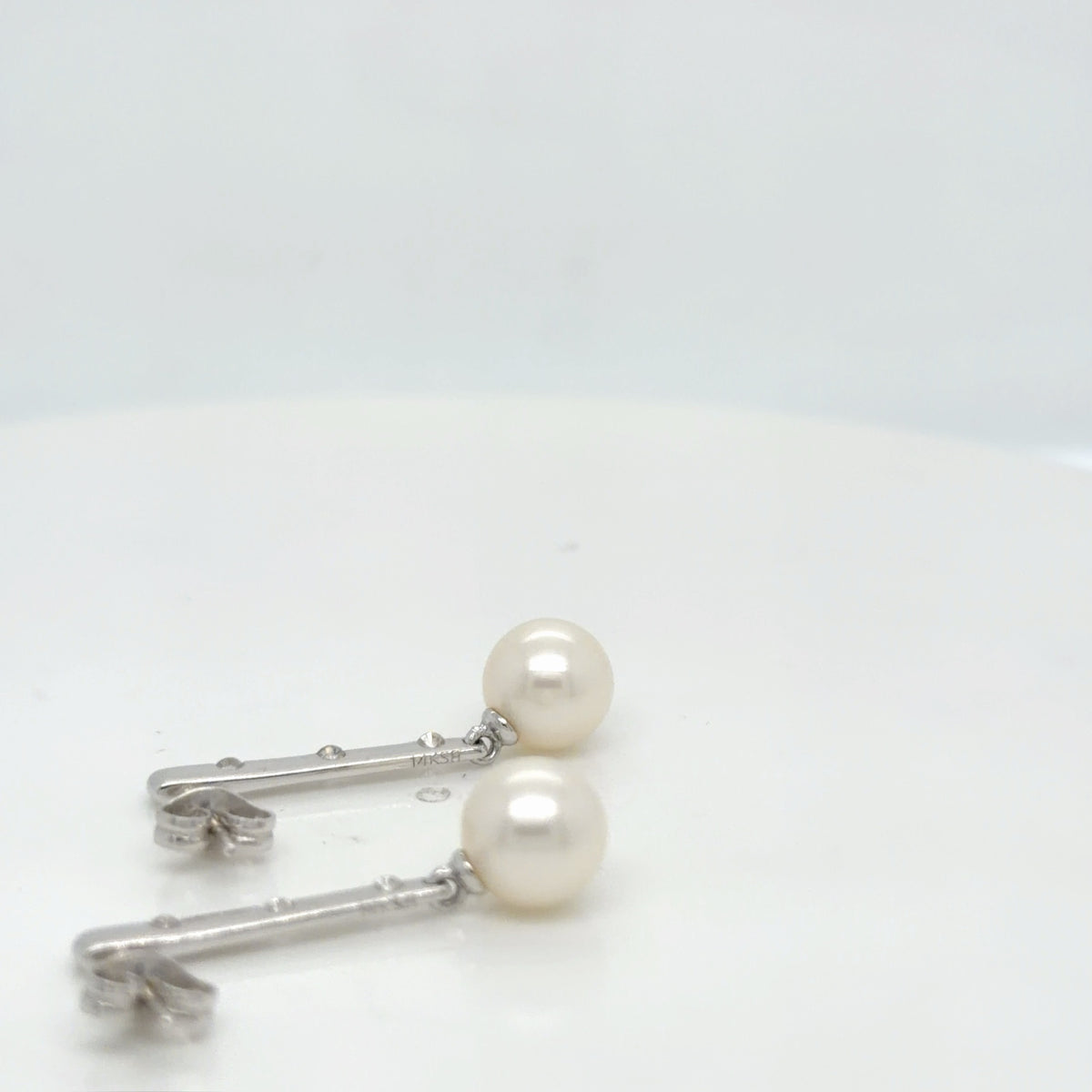14K White Gold Pearl Diamond Drop Earrings, Natural Diamond 0.12 ctw (view 3)