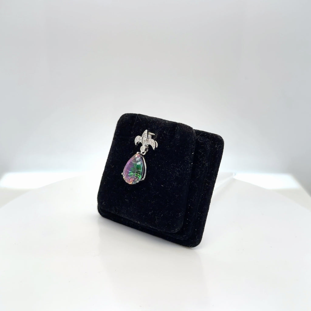 10K White Gold Natural Mystic Topaz Pear & Diamond Pendant (view 2)