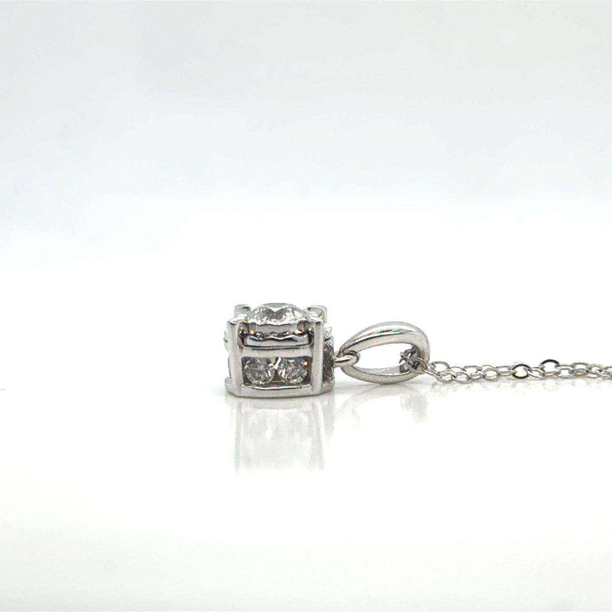14K White Gold Natural Diamond Pendant Necklace 0.51ctw G I2 Hidden Halo 18" (view 5)