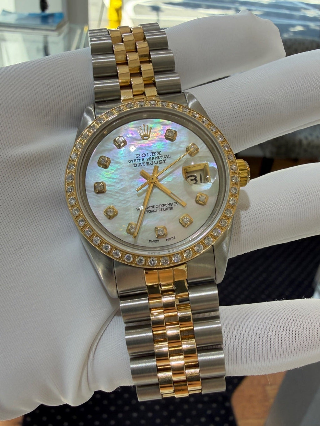 Rolex Datejust 36 Two-Tone Steel & Gold MOP Diamond Dial Ref 16013