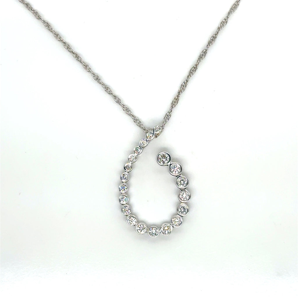 14k White Gold Diamond Teardrop Pendant Necklace 0.50 ctw Bezel Set 18"