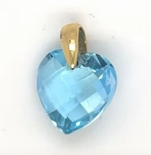 14K Yellow Gold Natural Blue Topaz Heart Pendant 1.70g (view 3)