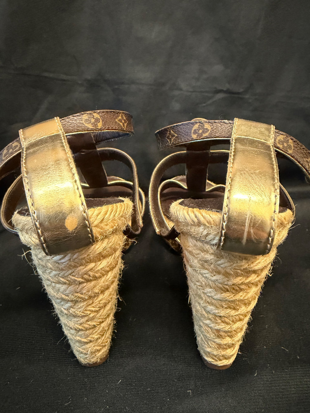 Louis Vuitton Monogram Espadrille Wedge Sandals Gold EU 39.5 (view 4)