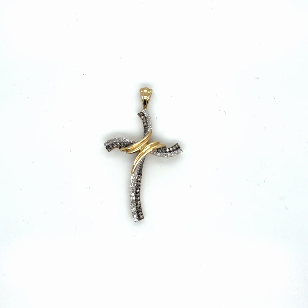 Diamond Cross Pendant 10K Yellow Gold 0.25 ctw Natural White Brown