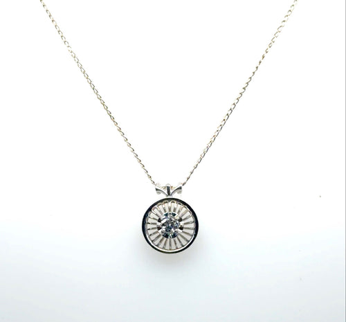 14k White Gold Diamond Solitaire Pendant Necklace 0.15 ct G I1 16 in