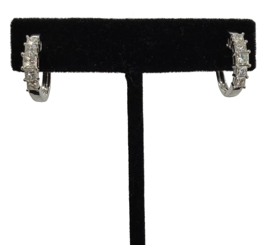Diamond Huggie Hoop Earrings 14k White Gold 1.25 ctw Princess Cut Natural (view 6)