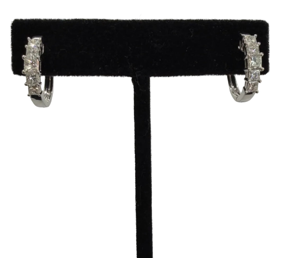 Diamond Huggie Hoop Earrings 14k White Gold 1.25 ctw Princess Cut Natural (view 6)