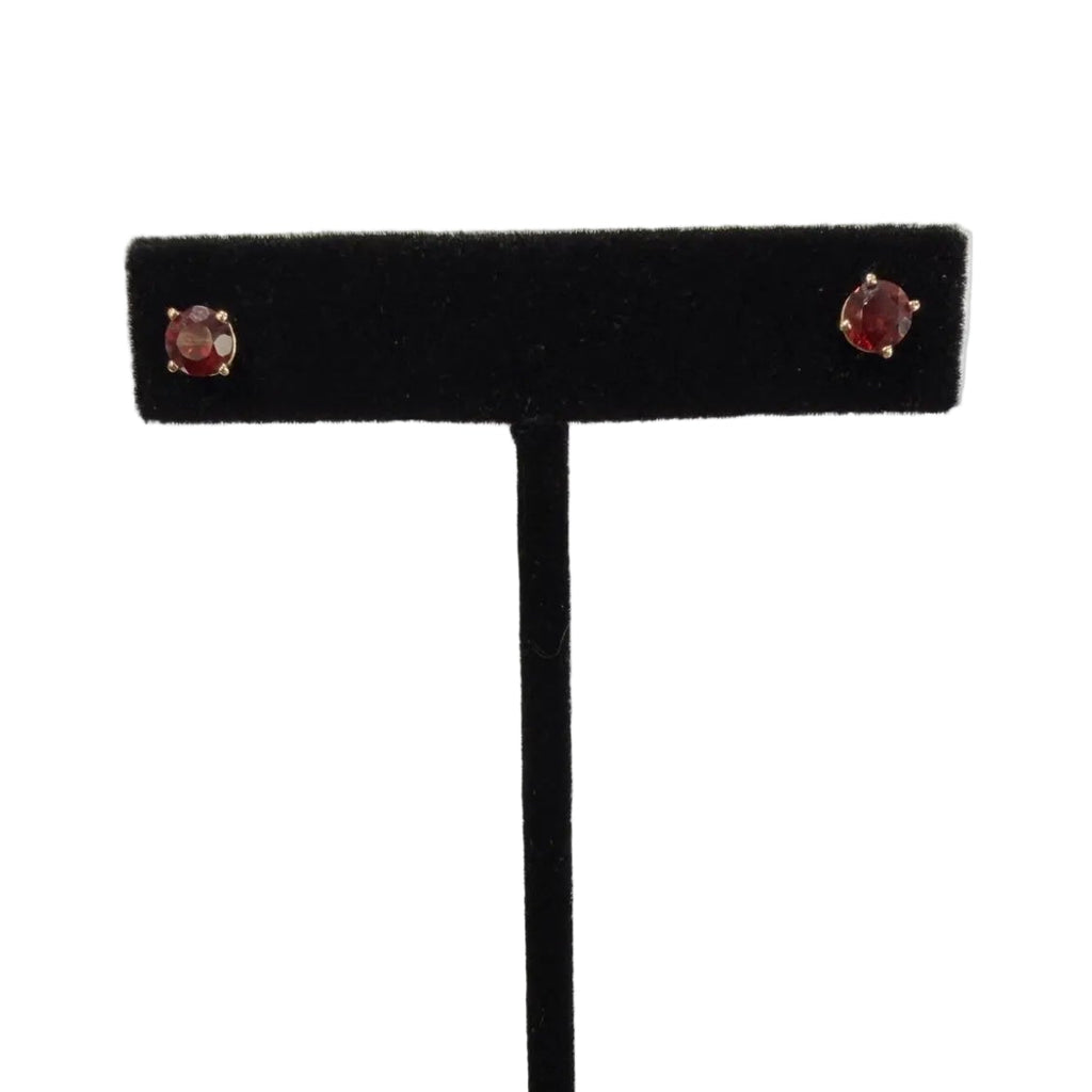 14K Yellow Gold Round Garnet Stud Earrings, 0.83g Fine Jewelry (view 4)