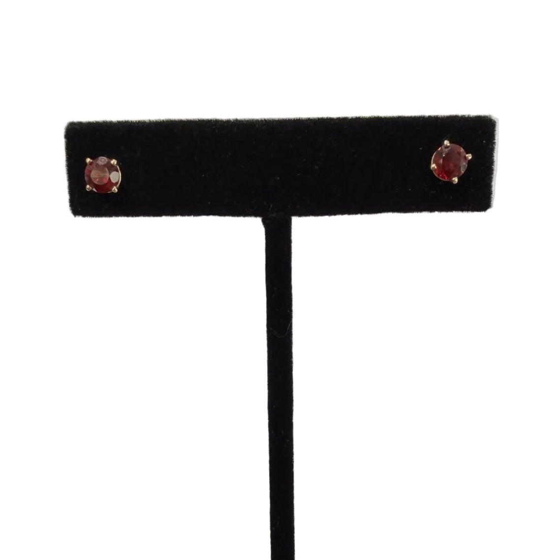 14K Yellow Gold Round Garnet Stud Earrings, 0.83g Fine Jewelry (view 4)