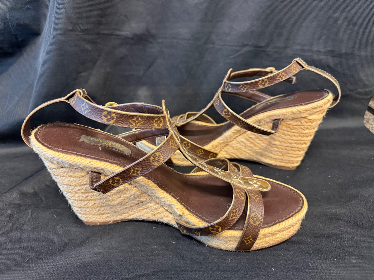 Louis Vuitton Monogram Espadrille Wedge Sandals Gold EU 39.5 (view 7)