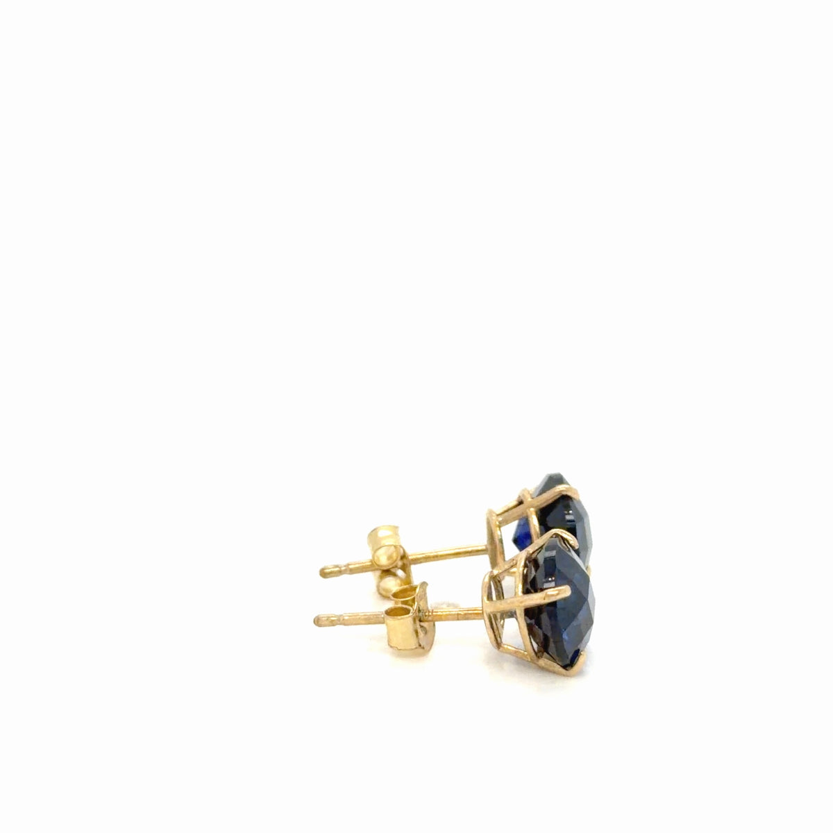 Blue Synthetic Sapphire Stud Earrings 10K Yellow Gold Round 1.6g (view 2)