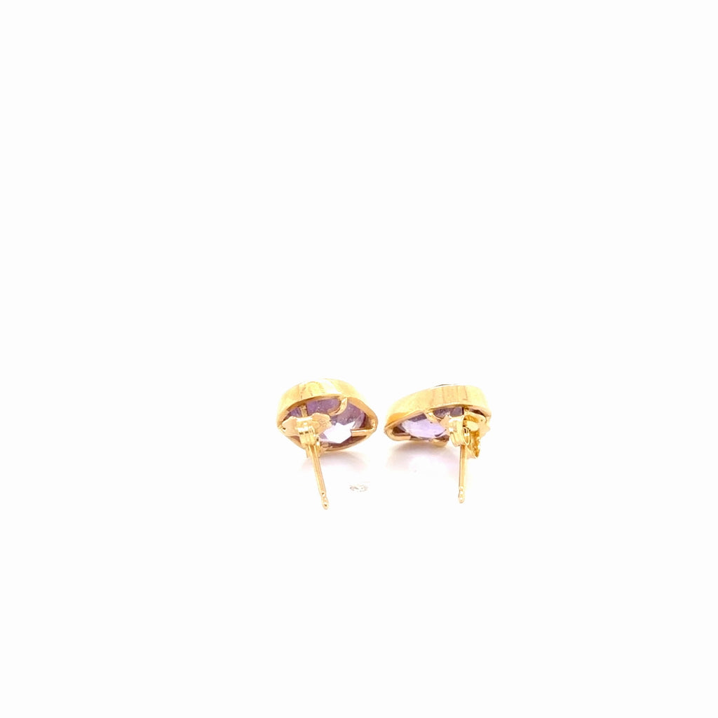 14K Yellow Gold Oval Amethyst Bezel-Set Stud Earrings, 3.39g (view 3)