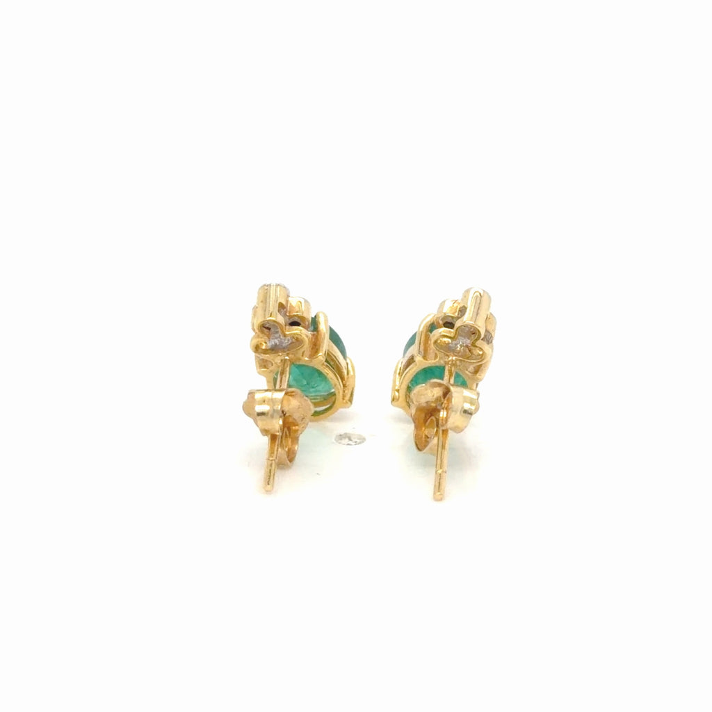 14K Two-Tone Gold Oval Emerald Diamond Stud Earrings 1.32 ctw (view 3)