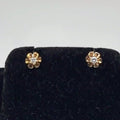 14K Yellow Gold Diamond Flower Stud Earrings 0.05 Ctw Natural Round