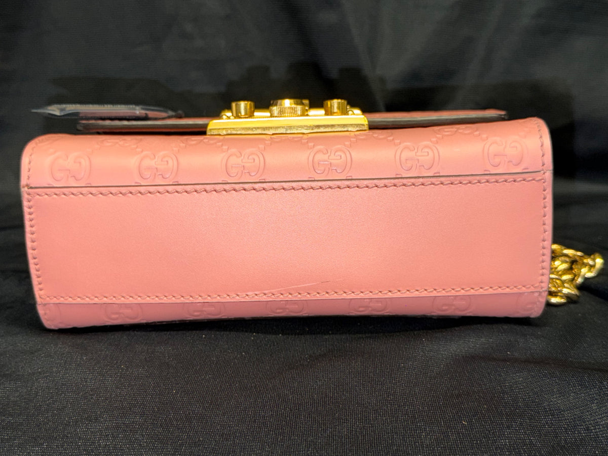 Gucci Padlock Small Guccissima Pink Leather Gold Chain Shoulder Bag (view 6)
