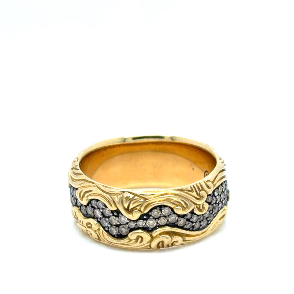 David Yurman Waves Band Ring 18K Yellow Gold Cognac Diamond 1.29ctwa Sz 12 (view 6)