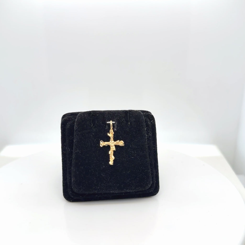 14K Yellow Gold Nugget Cross Pendant, 0.71g Fine Gold Charm