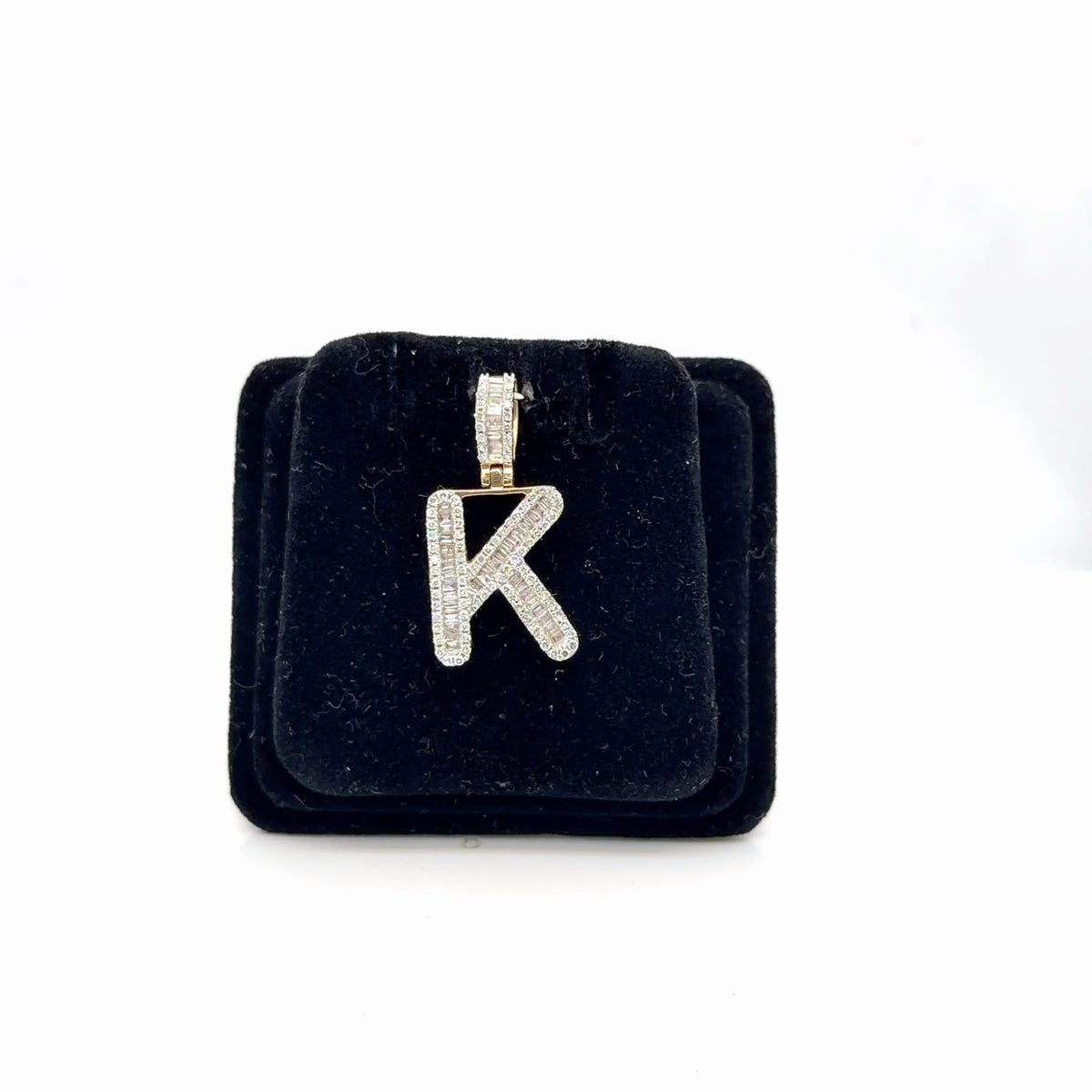 10K Yellow Gold Diamond "K" Initial Letter Pendant 0.72 Ctw Baguette (view 2)