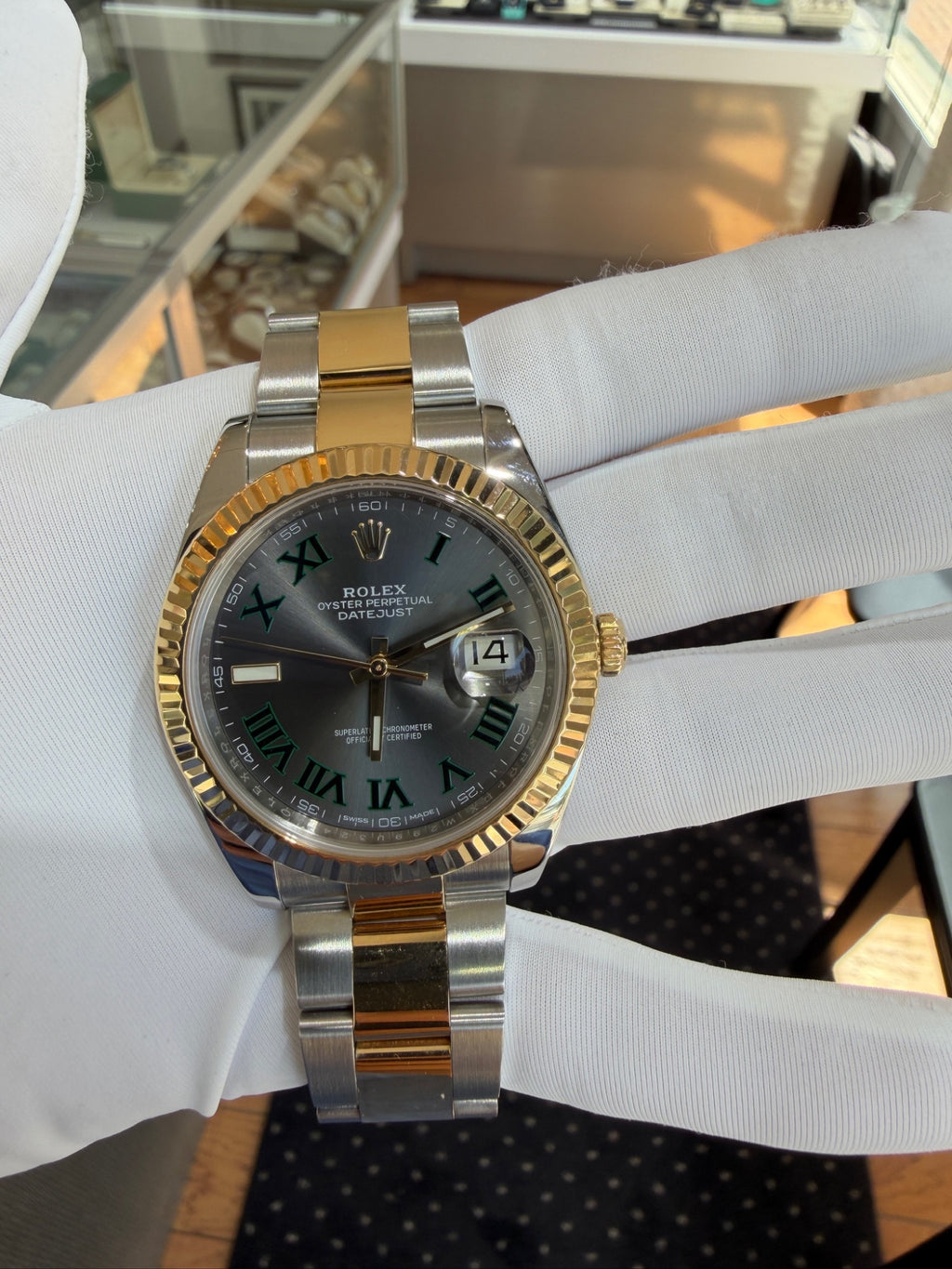Rolex Datejust 41 Two-Tone Steel 18k Gold Wimbledon Dial Watch (view 1)