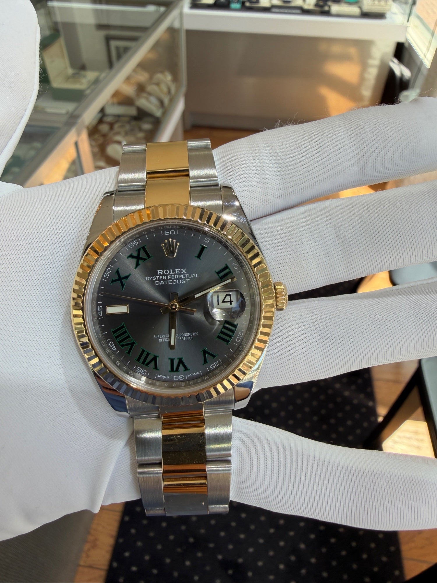 Rolex Datejust 41 Two-Tone Steel 18k Gold Wimbledon Dial Watch