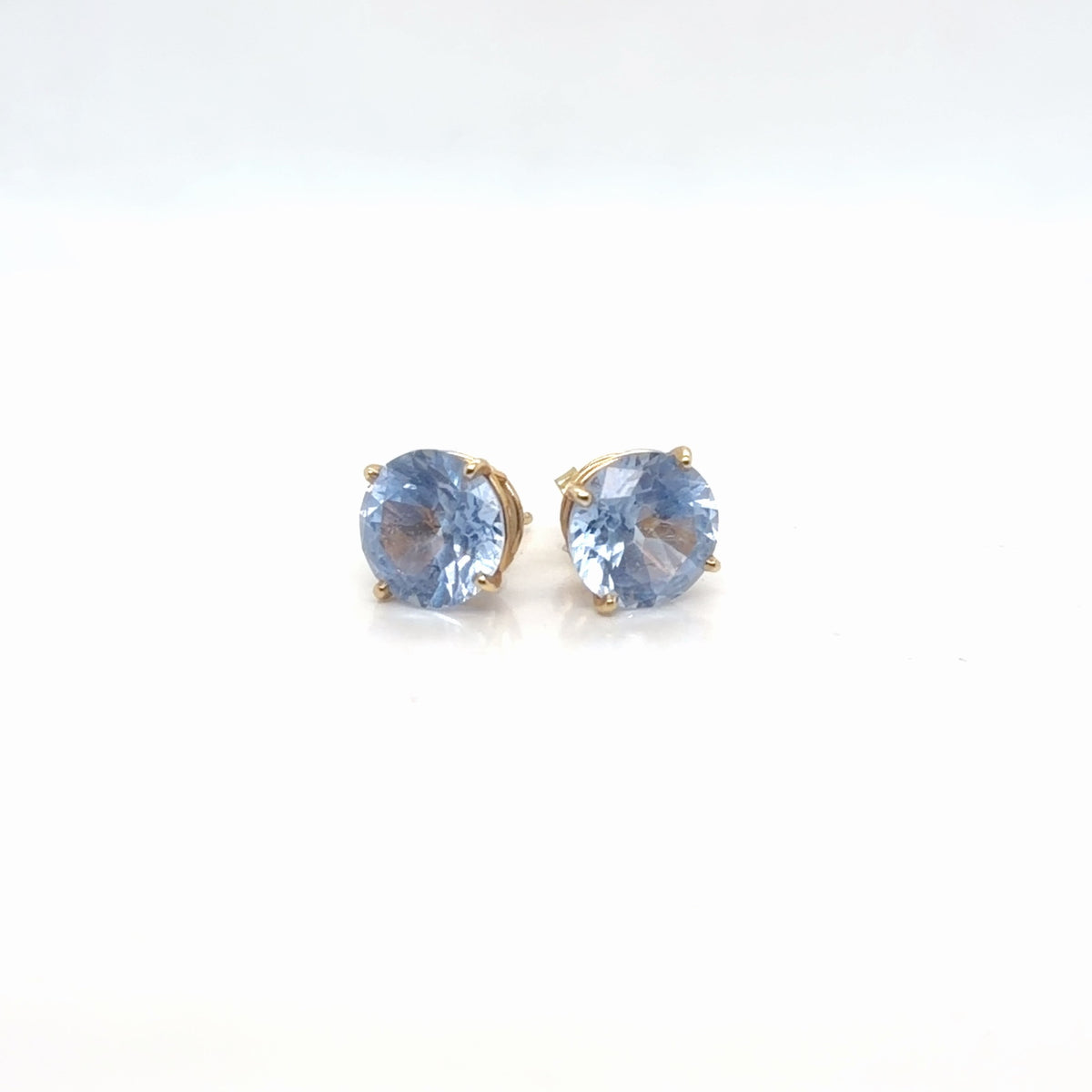 14K Yellow Gold Round Blue Synthetic Spinel Stud Earrings (view 2)
