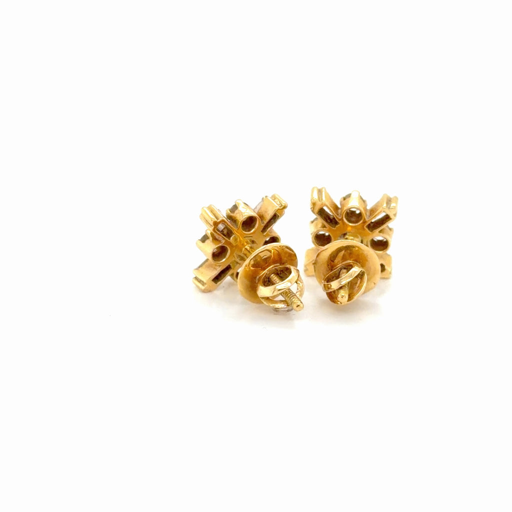 Diamond Cluster Stud Earrings 18K Yellow Gold 0.72 CTW Round Baguette (view 4)