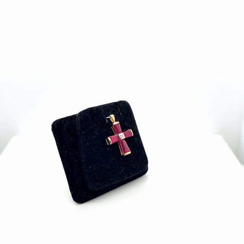 10K Yellow Gold Ruby Cross Pendant, 1.75g (view 2)