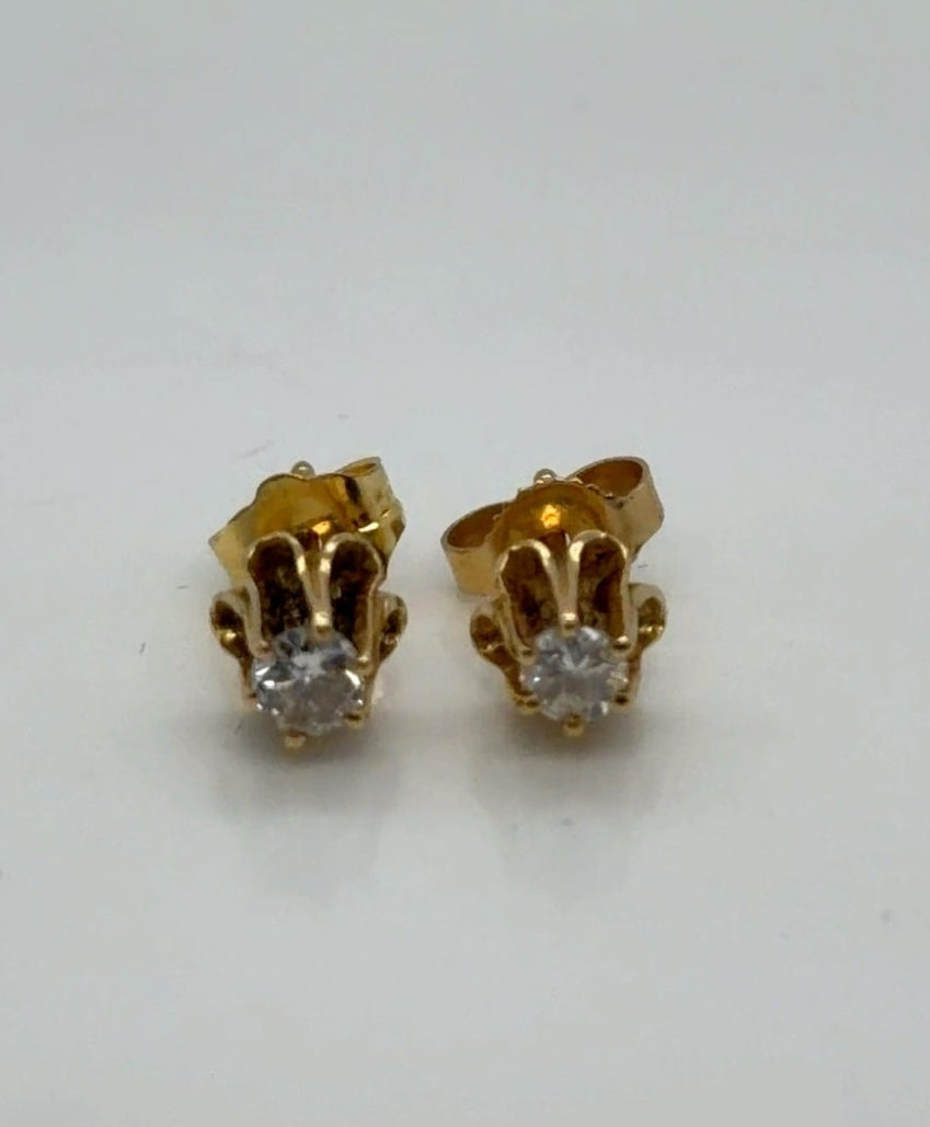 14K Yellow Gold Diamond Stud Earrings 0.16 Ctw G/H I1 Round Solitaire
