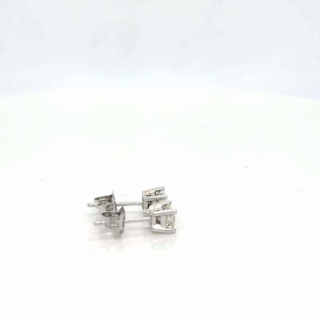 14k White Gold Natural Diamond Stud Earrings 0.50 ctw Princess-Cut F/G I2