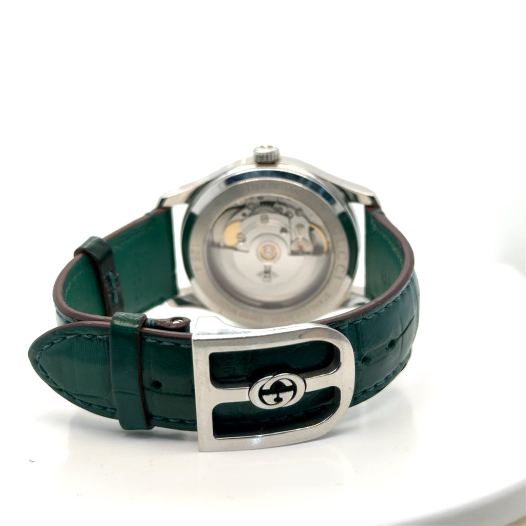 Gucci G-Timeless Automatic Green Malachite Bee Dial Leather Watch (view 5)
